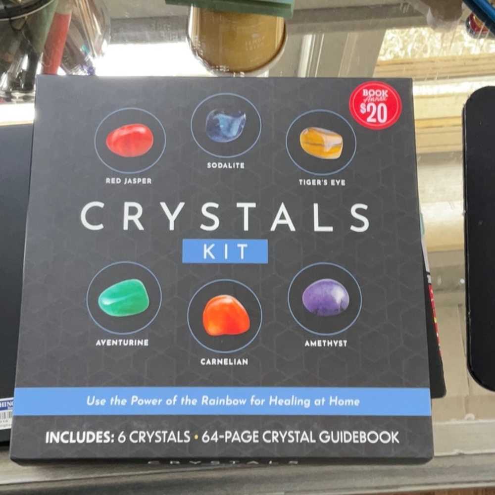 Crystals kit includes six crystals, and a 64 page crystal guidebook